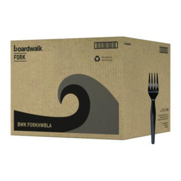 Heavyweight Polystyrene Cutlery, Fork, Plastic, Black, 1,000/Carton
