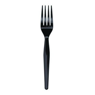 Heavyweight Polystyrene Cutlery, Fork, Plastic, Black, 1,000/Carton
