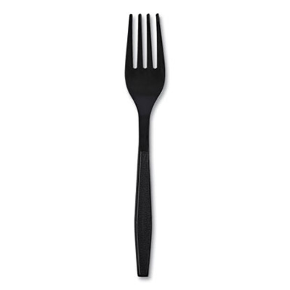 Heavyweight Wrapped Polypropylene Cutlery, Fork, Plastic, Black, 1,000/Carton