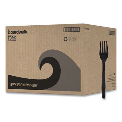 Heavyweight Wrapped Polypropylene Cutlery, Fork, Plastic, Black, 1,000/Carton