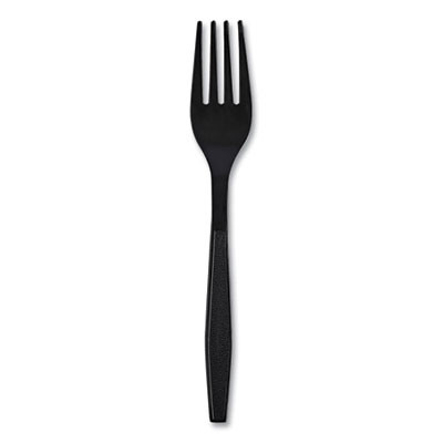 Heavyweight Wrapped Polypropylene Cutlery, Fork, Plastic, Black, 1,000/Carton