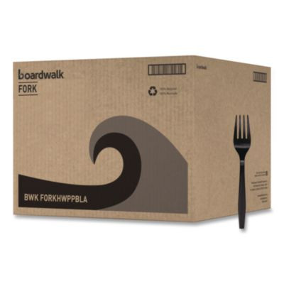 Heavyweight Polypropylene Cutlery, Fork, Plastic, Black, 1,000/Carton