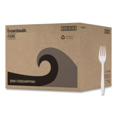 Heavyweight Polypropylene Cutlery, Fork, Plastic, White, 1,000/Carton