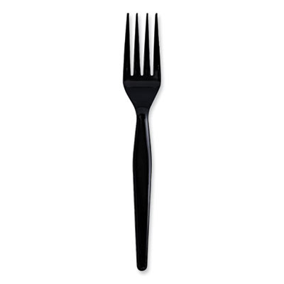 Heavyweight Wrapped Polystyrene Cutlery, Fork, Plastic, Black, 1,000/Carton