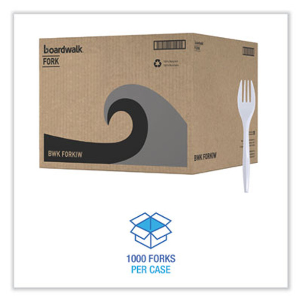 Mediumweight Wrapped Polypropylene Cutlery, Fork, Plastic, White, 1,000/Carton
