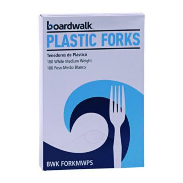 Mediumweight Polystyrene Cutlery, Fork, Plastic, White, 100/Box, 10 Boxes/Carton