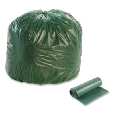 Controlled Life-Cycle Plastic Trash Bags, 33 Gal, 1.1 Mil, 33" X 40", Green, 40/Box