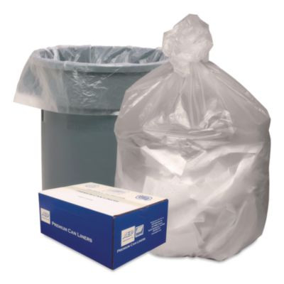 Waste Can Liners, 10 Gal, 6 Mic, 24" x 24", Natural, 50 Bags/Roll, 20 Rolls/Carton