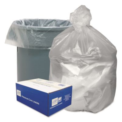 Waste Can Liners, 33 Gal, 9 Mic, 33" x 39", Natural, 25 Bags/Roll, 20 Rolls/Carton