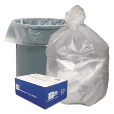 Waste Can Liners, 60 Gal, 12 Mic, 38" x 58", Natural, 20 Bags/Roll, 10 Rolls/Carton