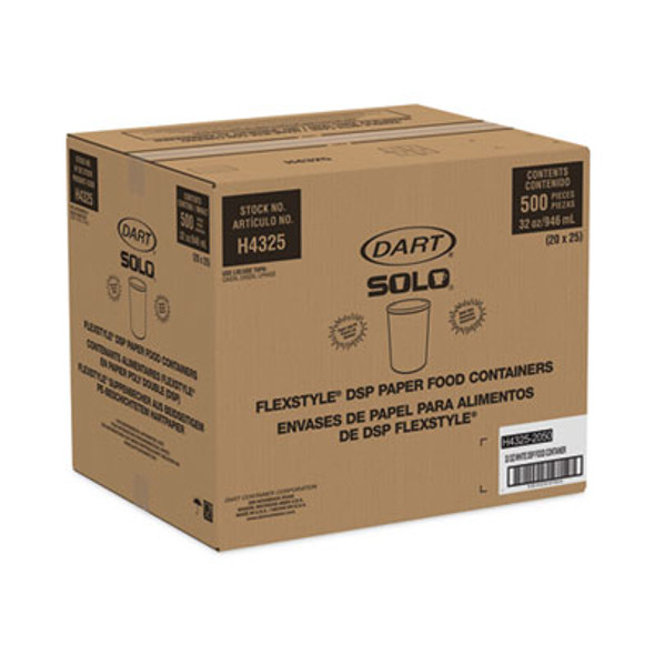 Flexstyle Double Poly Paper Containers, 32 Oz, White, Paper, 25/Pack, 20 Packs/Carton
