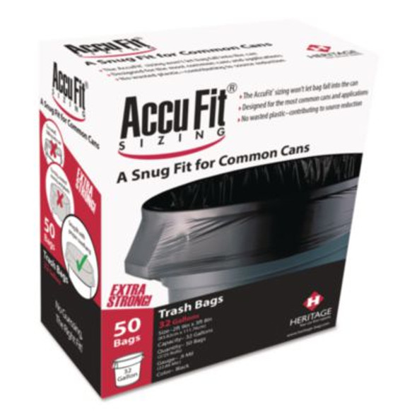 Linear Low Density Can Liners With Accufit Sizing, 55 Gal, 1.3 Mil, 40" x 53", Black, 50 Bags/Box, 3 Boxes/Carton
