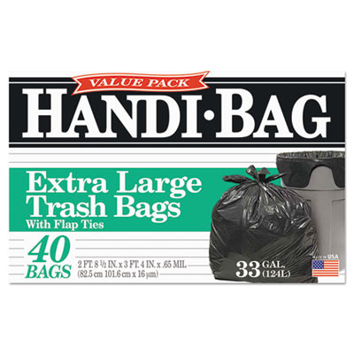 Super Value Pack Can Liners, 33 Gal, 0.65 Mil, 32.5" x 40", Black, 40/Box