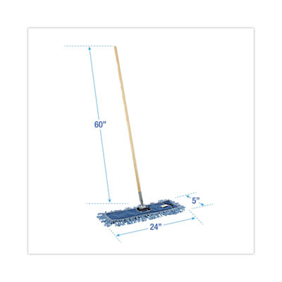 Dry Mopping Kit, 24 X 5 Blue Synthetic Head, 60" Natural Wood/Metal Handle
