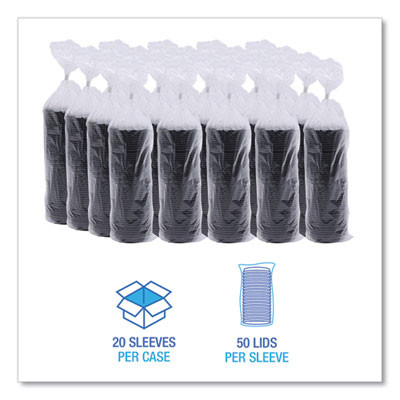 Hot Cup Lids, Fits 8 Oz Hot Cup, Plastic, Black, 1,000/Carton