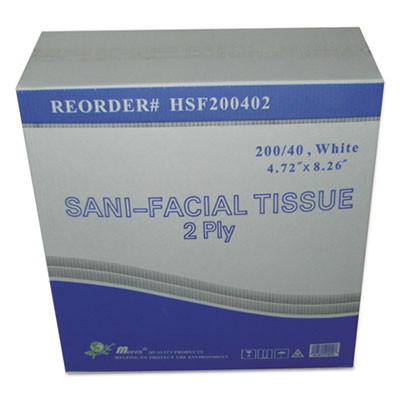 Sani Facial Tissue, 2-Ply, White, 40 Sheets/Box, 200 Boxes/Carton