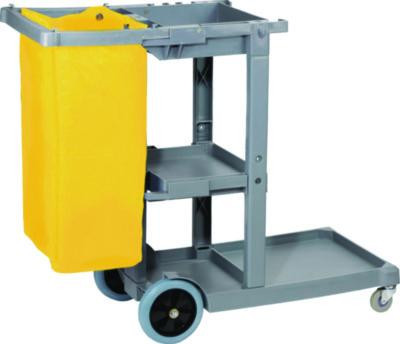 Janitor's Cart, Plastic, 4 Shelves, 1 Bin, 19" x 45" x 39", Gray