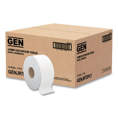 Jrt Jumbo Bath Tissue, Septic Safe, 2-Ply, 3.5" x 750 Ft, White, 12 Rolls/Carton
