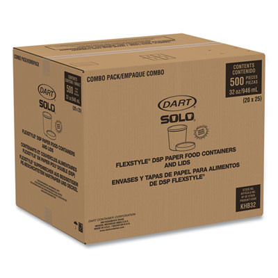 Flexstyle Double Poly Food Combo Packs, 32 Oz, Symphony, Paper, 25 Cups And 25 Lids/Pack, 10 Packs/Carton