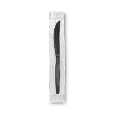 Grab'N Go Wrapped Cutlery, Knife, Plastic, Black, 90/Box, 6 Boxes/Carton