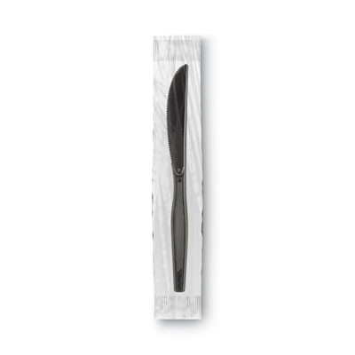 Grab'N Go Wrapped Cutlery, Knife, Plastic, Black, 90/Box