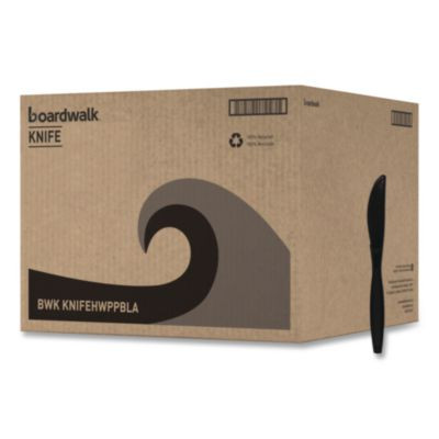 Heavyweight Polypropylene Cutlery, Knife, Plastic, Black, 1,000/Carton