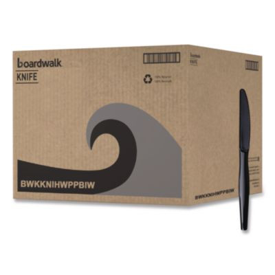 Heavyweight Wrapped Polypropylene Cutlery, Knife, Plastic, Black, 1,000/Carton
