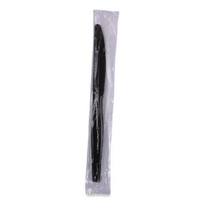 Heavyweight Wrapped Polypropylene Cutlery, Knife, Plastic, Black, 1,000/Carton