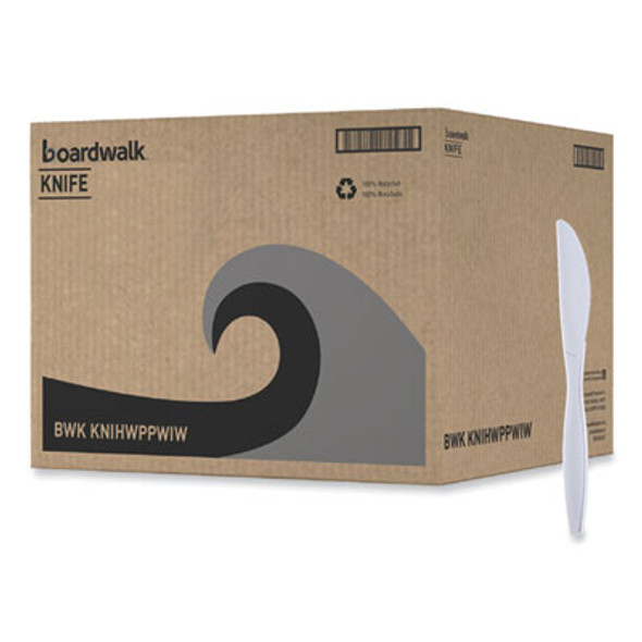 Heavyweight Wrapped Polypropylene Cutlery, Knife, Plastic, White, 1,000/Carton