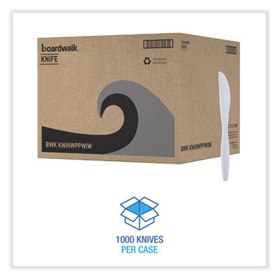 Heavyweight Wrapped Polypropylene Cutlery, Knife, Plastic, White, 1,000/Carton