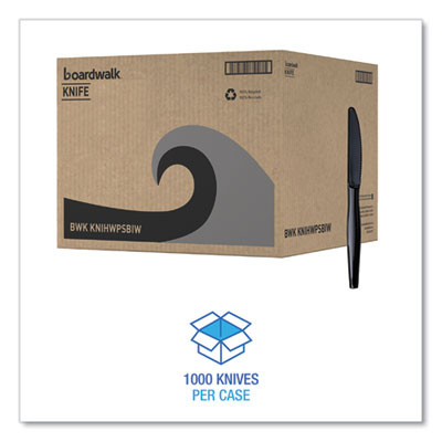 Heavyweight Wrapped Polystyrene Cutlery, Knife, Plastic, Black, 1,000/Carton