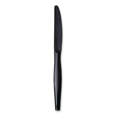 Heavyweight Wrapped Polystyrene Cutlery, Knife, Plastic, Black, 1,000/Carton