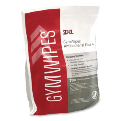 Antibacterial Gym Wipes Refill, 1-Ply, 6 x 8, Unscented, White, 700 Wipes/Pack, 4 Packs/Carton