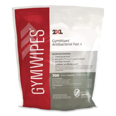 Antibacterial Gym Wipes Refill, 1-Ply, 6 x 8, Unscented, White, 700 Wipes/Pack, 4 Packs/Carton