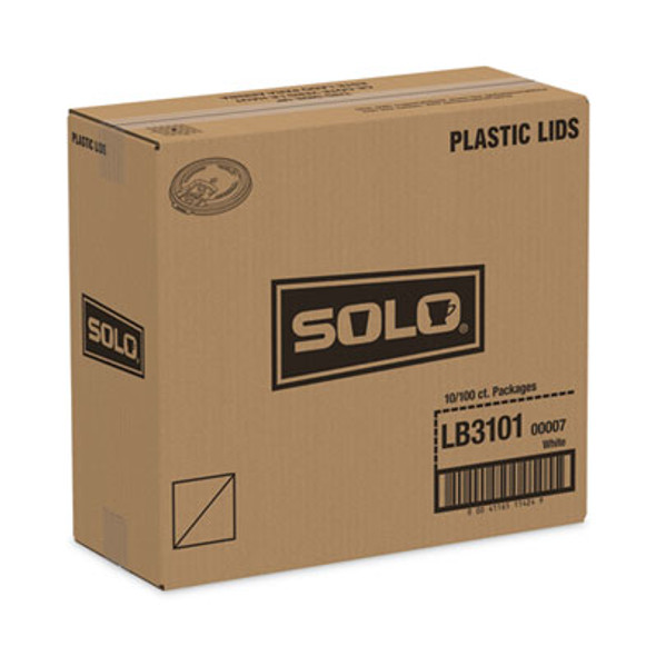 Lift Back And Lock Tab Lids For Paper Cups, Fits 10 Oz Hot Cups, Plastic, White, 100/Sleeve, 10 Sleeves/Carton