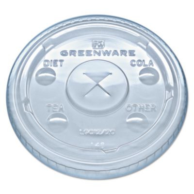 Greenware Cold Drink Lids, Fits 9 Oz Old Fashioned Cups/12 Oz Squat Cups/20 Oz Cups, Plastic, Clear, 1,000/Carton