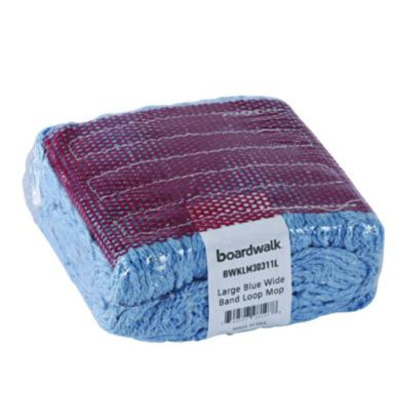 Cotton Mop Heads, Cotton/Synthetic, Large, Looped End, Wideband, Blue, 12/Ct