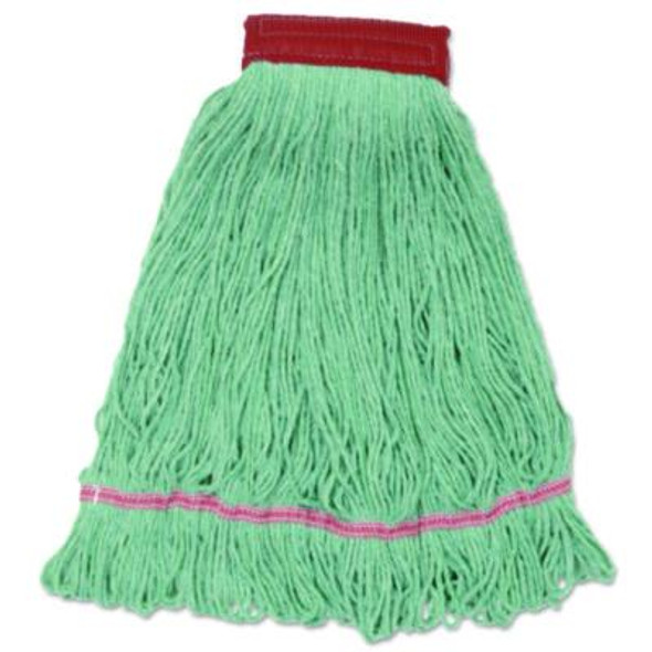 Wideband Looped-End Mop Heads, Large, Green, 12/Carton