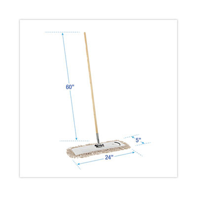 Cotton Dry Mopping Kit, 24 X 5 Natural Cotton Head, 60" Natural Wood Handle