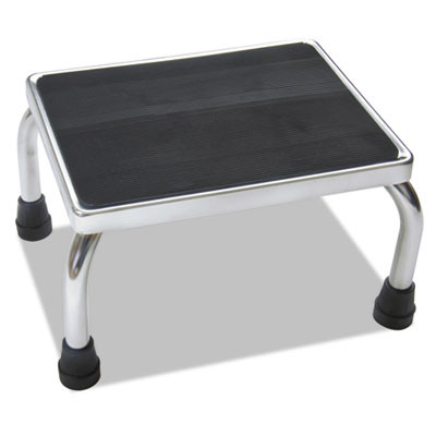 Foot Stool, 1-Step, 350 Lb Capacity, 16 x 12 x 8.25, Steel, Chrome/Black Mat