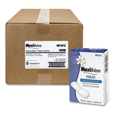 Maxithins Vended Sanitary Napkins #4, Maxi Absorbency, 100 Individually Boxed Napkins/Carton