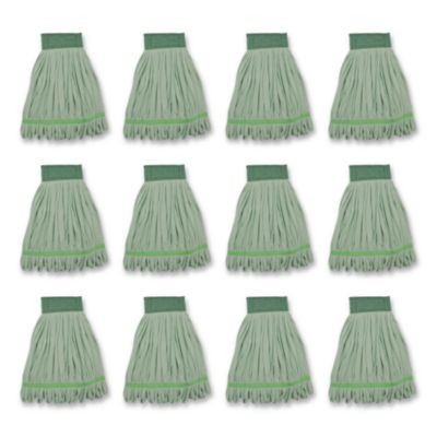 Microfiber Looped-End Wet Mop Heads, Medium, Green, 12/Carton