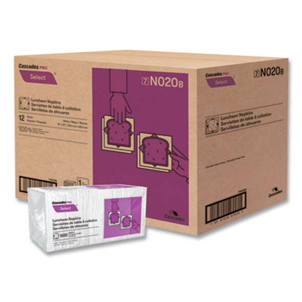 Select Single Serve Luncheon Napkins, 1-Ply, 12 x 12, White, 500/Pack, 6,000/Carton