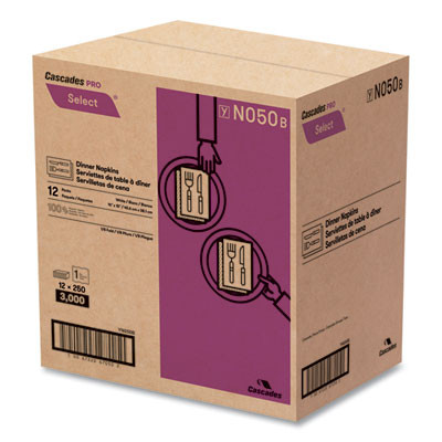 Select Dinner Napkins, 1-Ply, 16 x 15, White, 250/Pack, 12/Carton