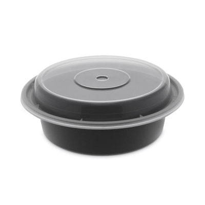 Newspring Versatainer Microwavable Containers, 16 Oz, 6" Diameter, Black/Clear, Plastic, 150/Carton