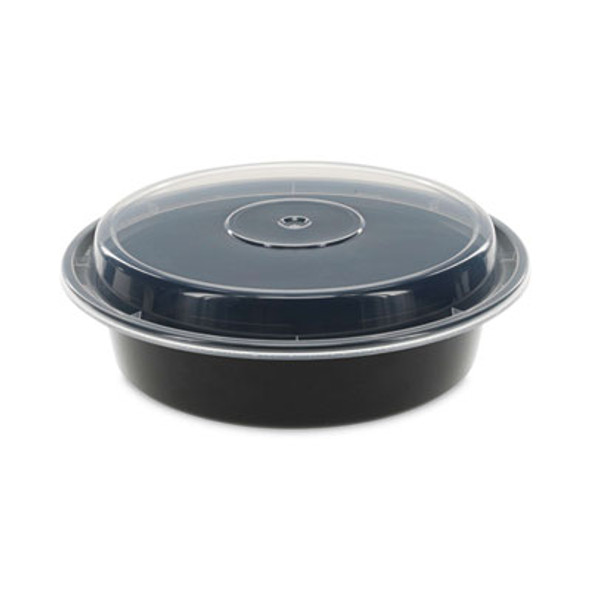 Newspring Versatainer Microwavable Containers, 24 Oz, 7" Diameter, Black/Clear, Plastic, 150/Carton