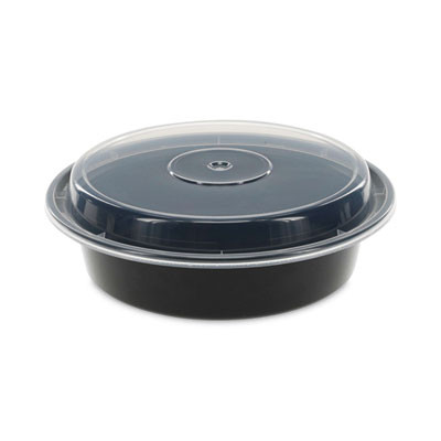 Newspring Versatainer Microwavable Containers, 24 Oz, 7" Diameter, Black/Clear, Plastic, 150/Carton