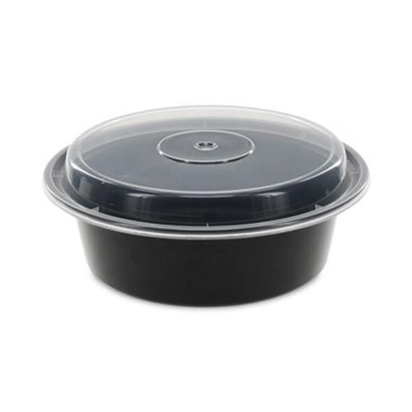 Newspring Versatainer Microwavable Containers, 32 Oz, 7" Diameter x 2" h, Black/Clear, Plastic, 150/Carton