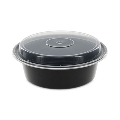 Newspring Versatainer Microwavable Containers, 32 Oz, 7" Diameter x 2.25" h, Black/Clear, Plastic, 150/Carton