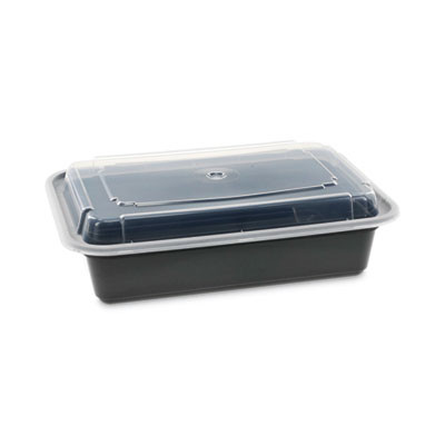 Newspring Versatainer Microwavable Containers, 38 Oz, 8.8 x 6 x 2.5, Black/Clear, Plastic, 150/Carton